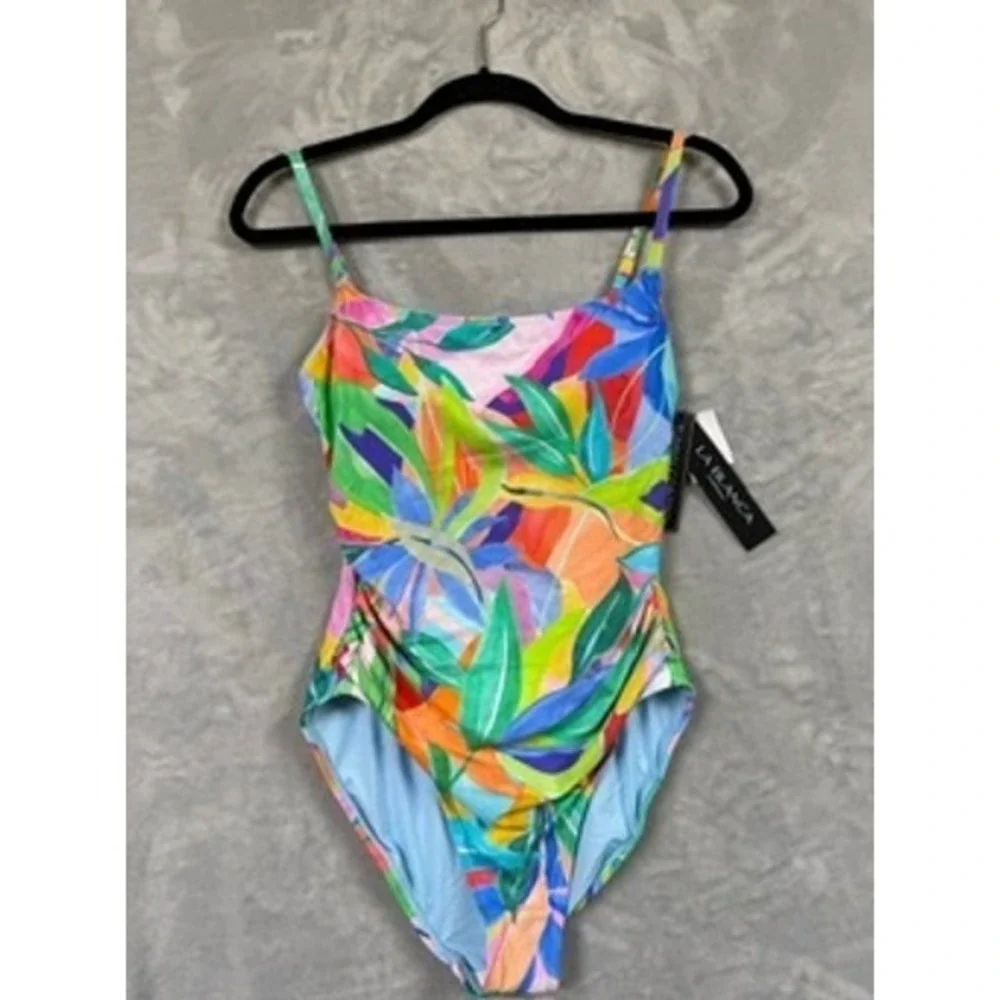 NWT La Blanca Tropi Flage One Piece Swimsuit Tummy Control 8 $120